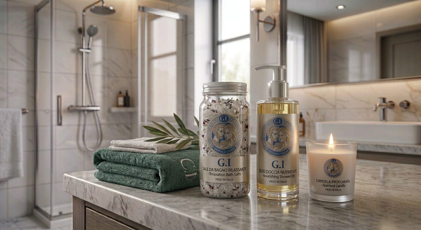 Relax & Bath Set: Scented bath salts, Relaxing shower oil, Scented candle